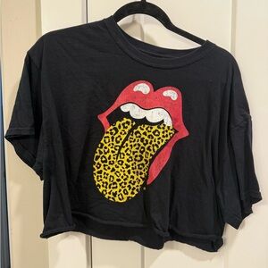 The Rolling Stones Black Crop Graphic Tee